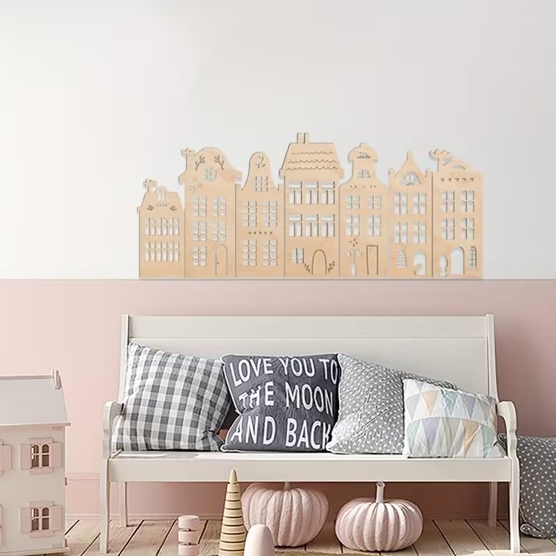 7 Pcs Wooden House Wall Art Set | Reusable Self-Adhesive Wall Decor