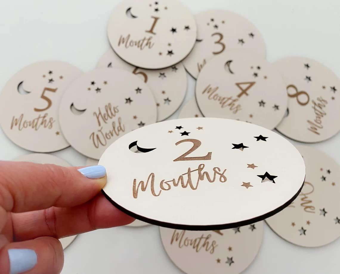 Haoser Baby Milestone Plaque Set | Wooden Baby Milestone Card | Baby Photo Shoot Discs | Baby Monthly Disc | Newborn Gift |Baby Shower Gift, Gender Neutral Gift - Haoser