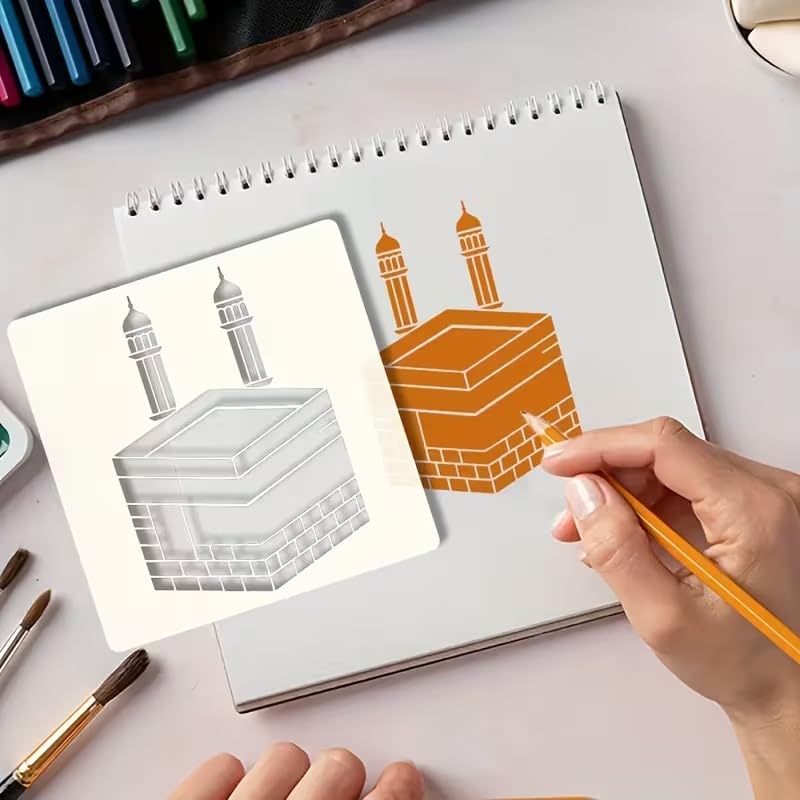 KAABA Islamic Stencil 6x6 Inch | Arabic Kaaba Design Reusable Plastic