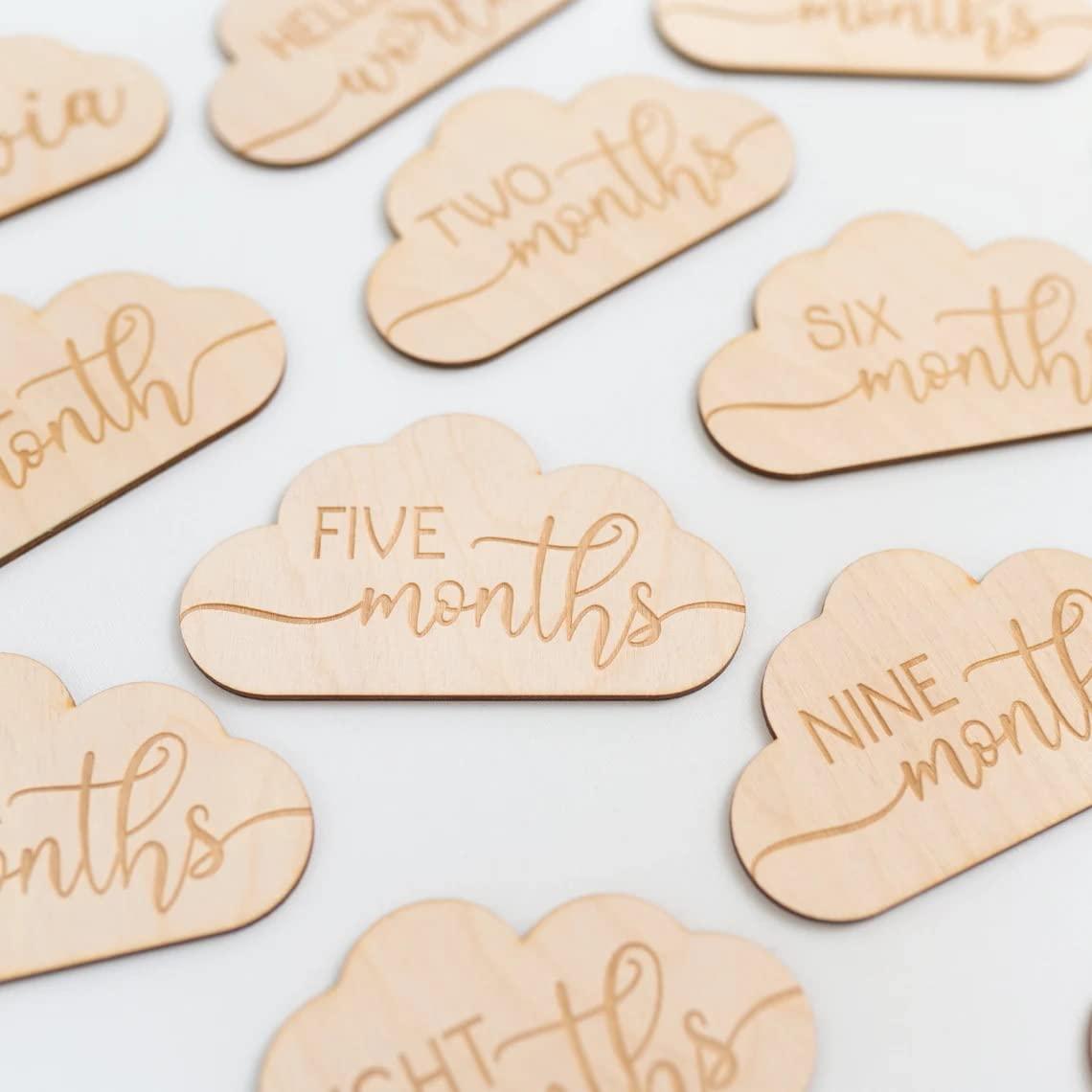 Haoser Baby Monthly Milestone Cards, Cloud Wooden Baby Milestone Cards, Baby Announcement, Baby Shower Gift, Gender Neutral Gifts, Milestone Markers, Photo Prop - Haoser