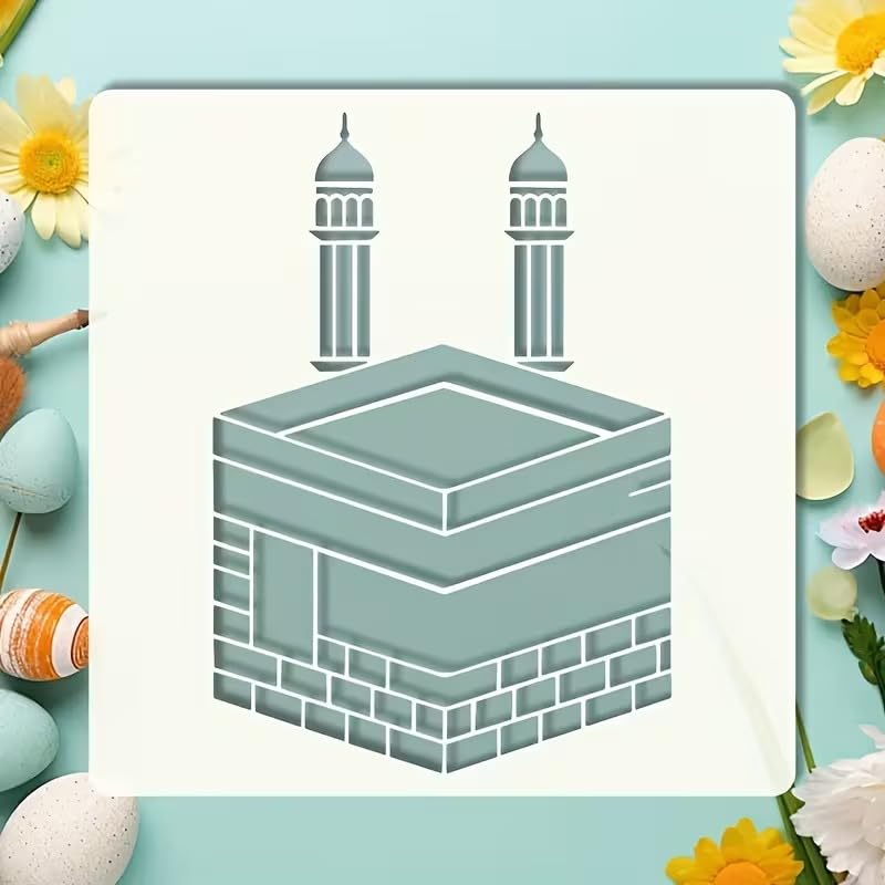 KAABA Islamic Stencil 6x6 Inch | Arabic Kaaba Design Reusable Plastic