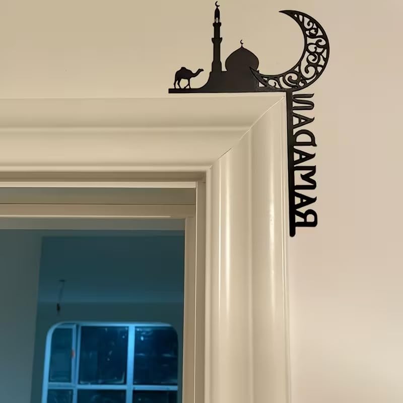 Acrylic Elegant Ramadan Scene Door Corner | Classic Style Door Hanging Decor, Multipurpose Religious Themed Plaque