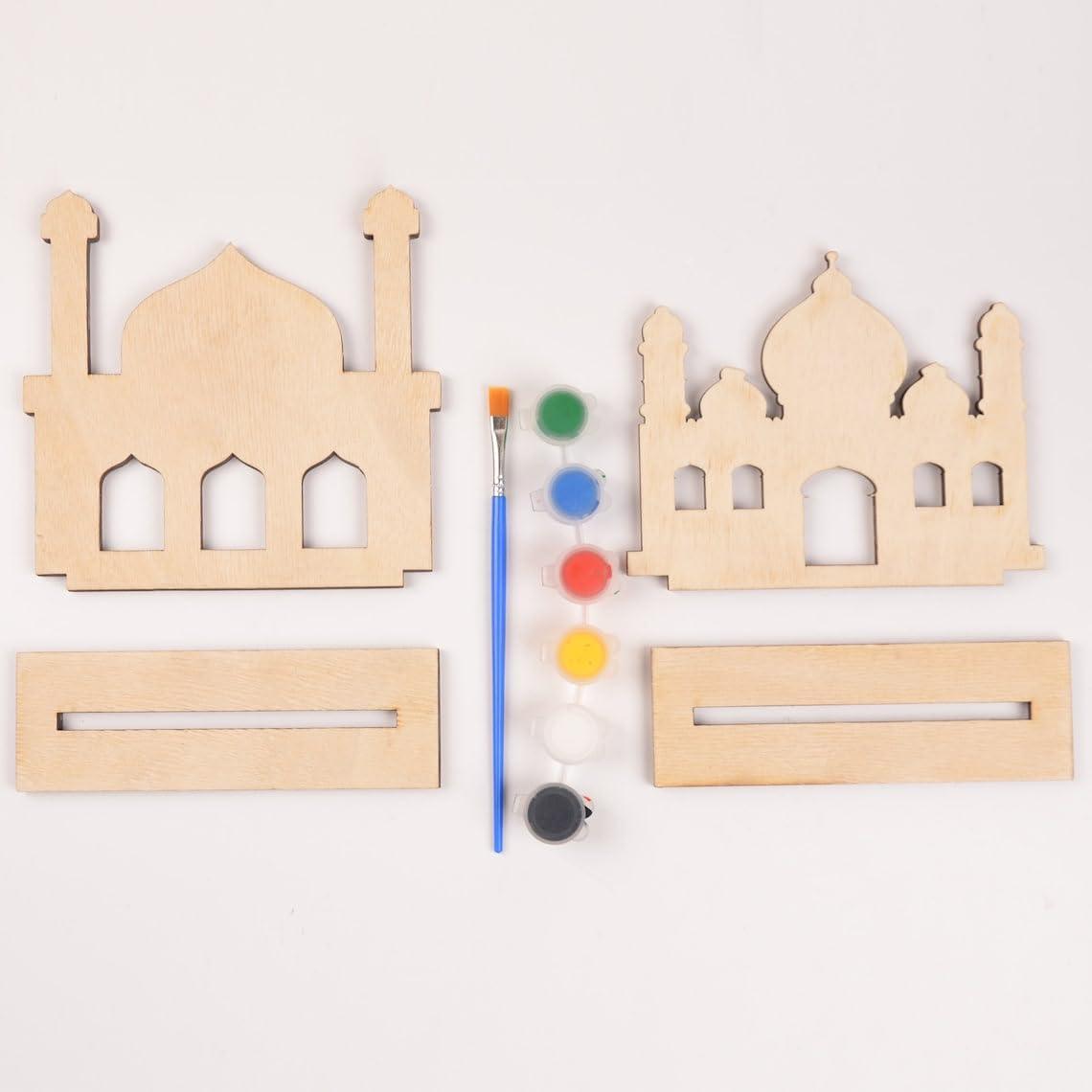 Curious Button Beautiful DIY Wooden Masjid Shape for Home Decoration, Eid Preparation, Ramadan Decoration Eid Gifts Islamic Decoration Gifts, Paint Your Own Banner (Masjid, Moon, Star, Lantern) - Haoser