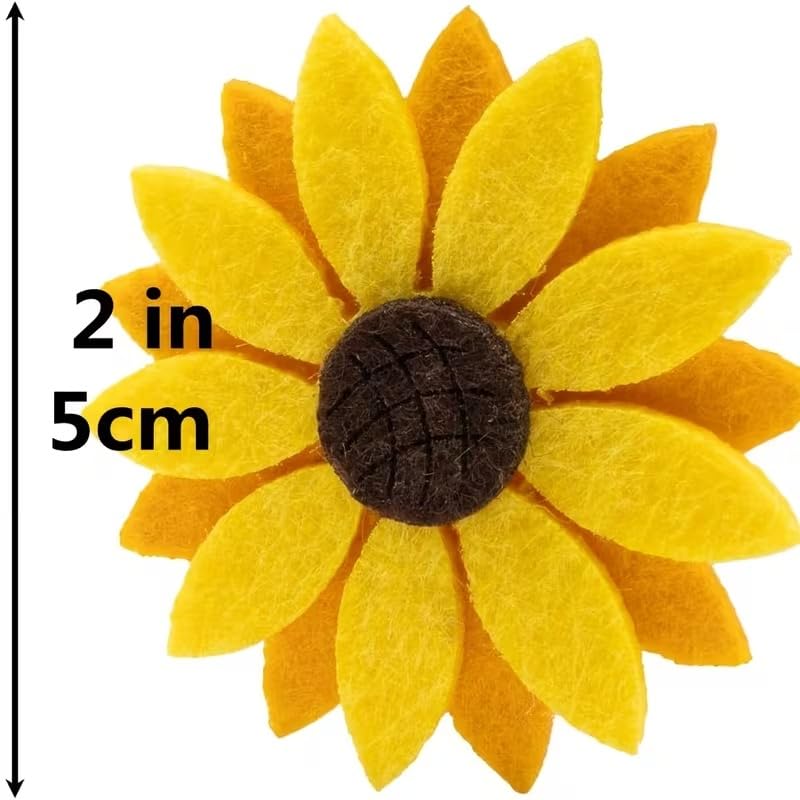 Curious Button 20 Pcs Felt Three-Layer Sunflower | DIY Felt Sunflower for Hair Clips, Hair Bands, Brooch Making, Sewing Crafts & Home Decoration, Felt Cutouts For Decorations, Sunflower Felt Cutouts - 2 Inch