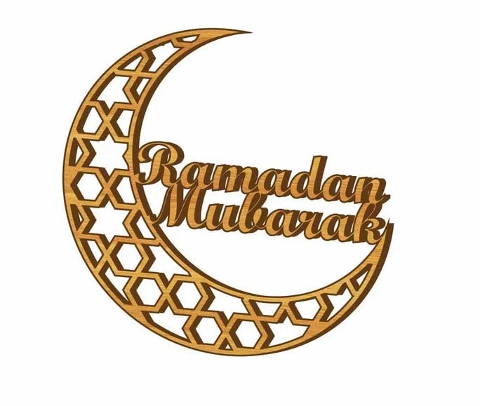Ramadan Mubarak Wooden Crescent Wall Decor | Islamic Moon MDF Cutout with Arabic Pattern | Ramadan Eid Home Decoration | Eid Decoration itmas | 12 Inch