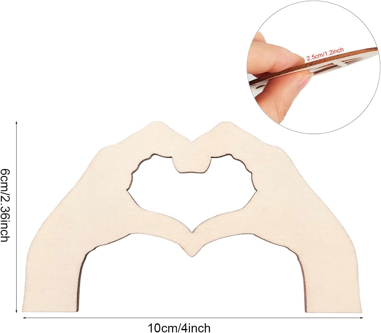 12 Pcs Wooden Hand Heart Cutouts for DIY Craft | Unfinished Hand Heart Shape Hanging Ornaments