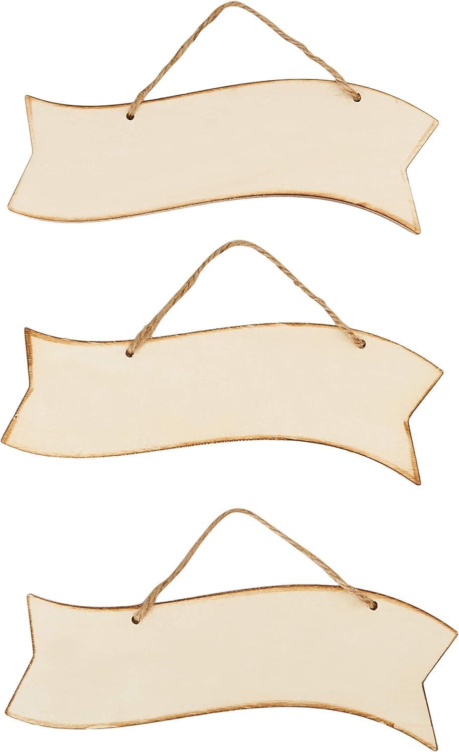 Haoser Unfinished Blank Hanging Wood Plaque Sign for Crafts (3 Pack) 11.5 x 4 Inches,MDF DIY Craft Item |MDF Cutouts for Craft - Haoser