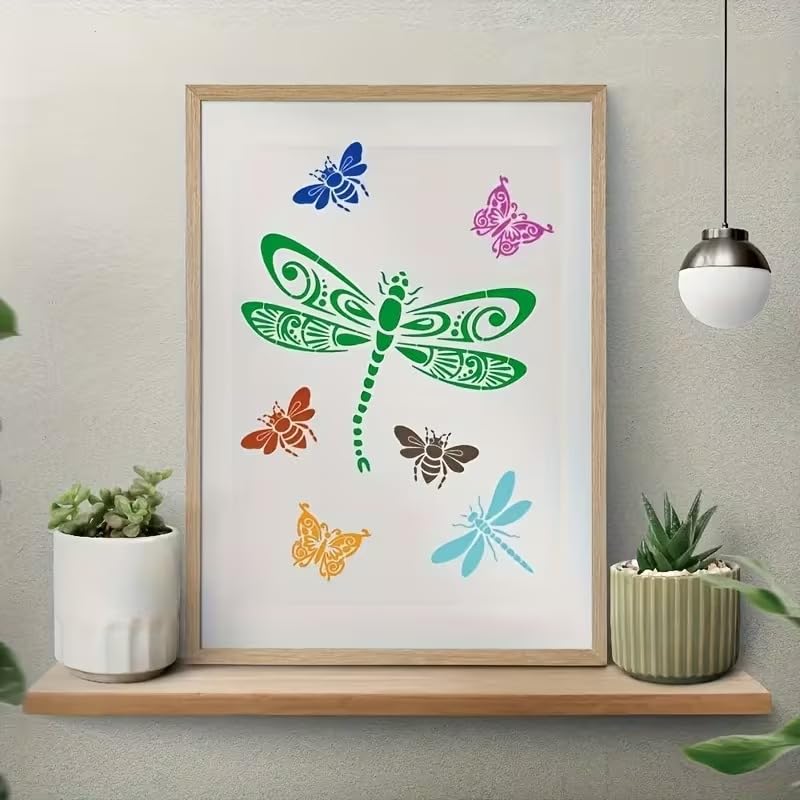 Dragonfly Butterfly Bee Painting Stencil 11.8 Inch | Reusable Craft Stencil