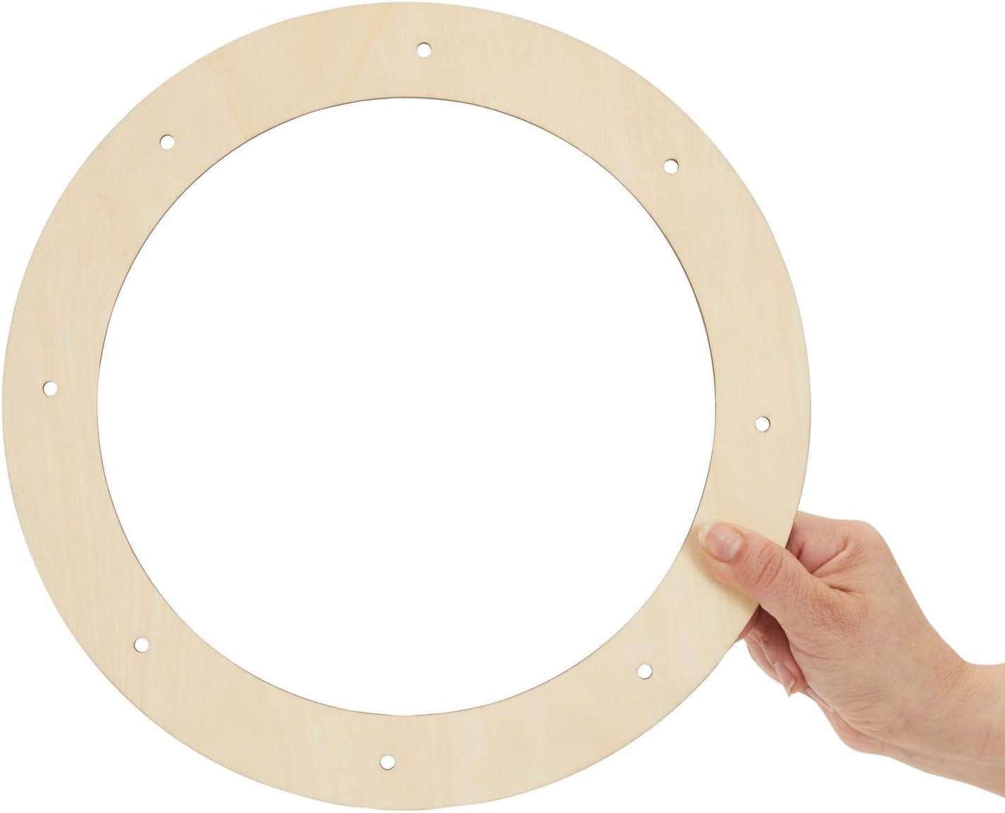 Haoser 4 Pack Wooden Wreath Ring with Pre-Cut Holes for Crafts, Home Decor, Wall Door Hanging Wreaths, Floral Hoop Garland, ooden Craft Floral Hoop Rings,0.2 Inches Thick - Haoser