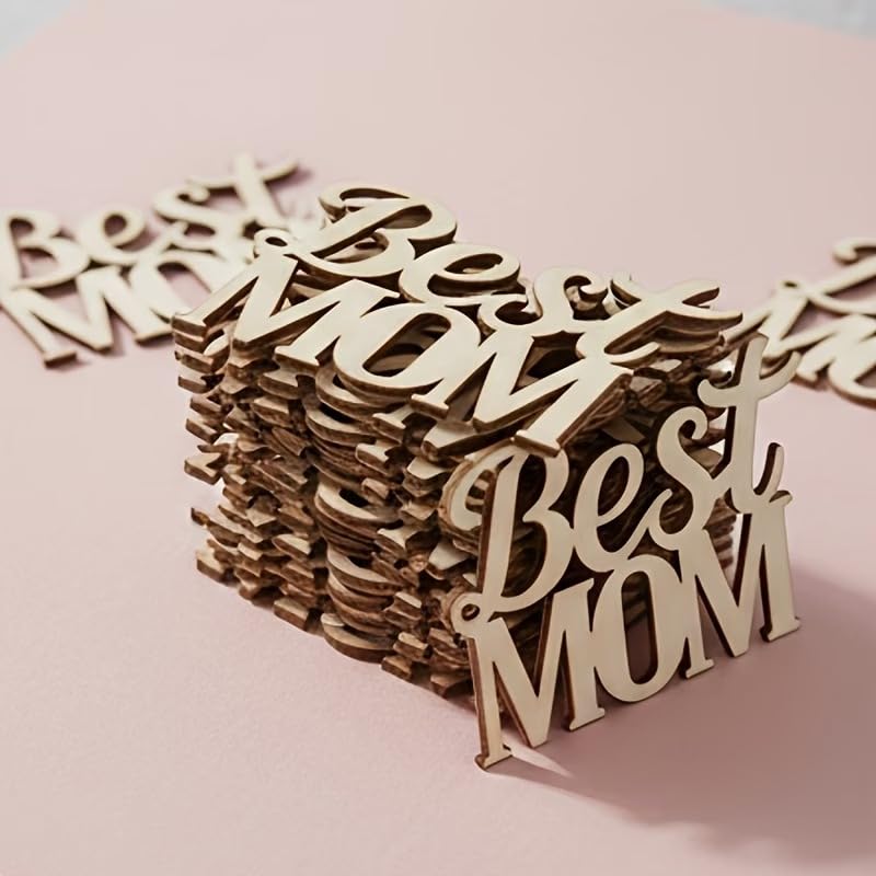 15 Pcs Mother’s Day Wooden Letter Cutouts with Hearts | Unfinished Best Mom