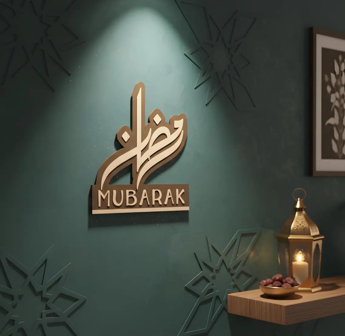 Eid Mubarak Wooden MDF Sign | Islamic Calligraphy Table & Wall Decor | Pine MDF Ramadan Decoration | Muslim Home & Prayer Room Art | 5 Inch