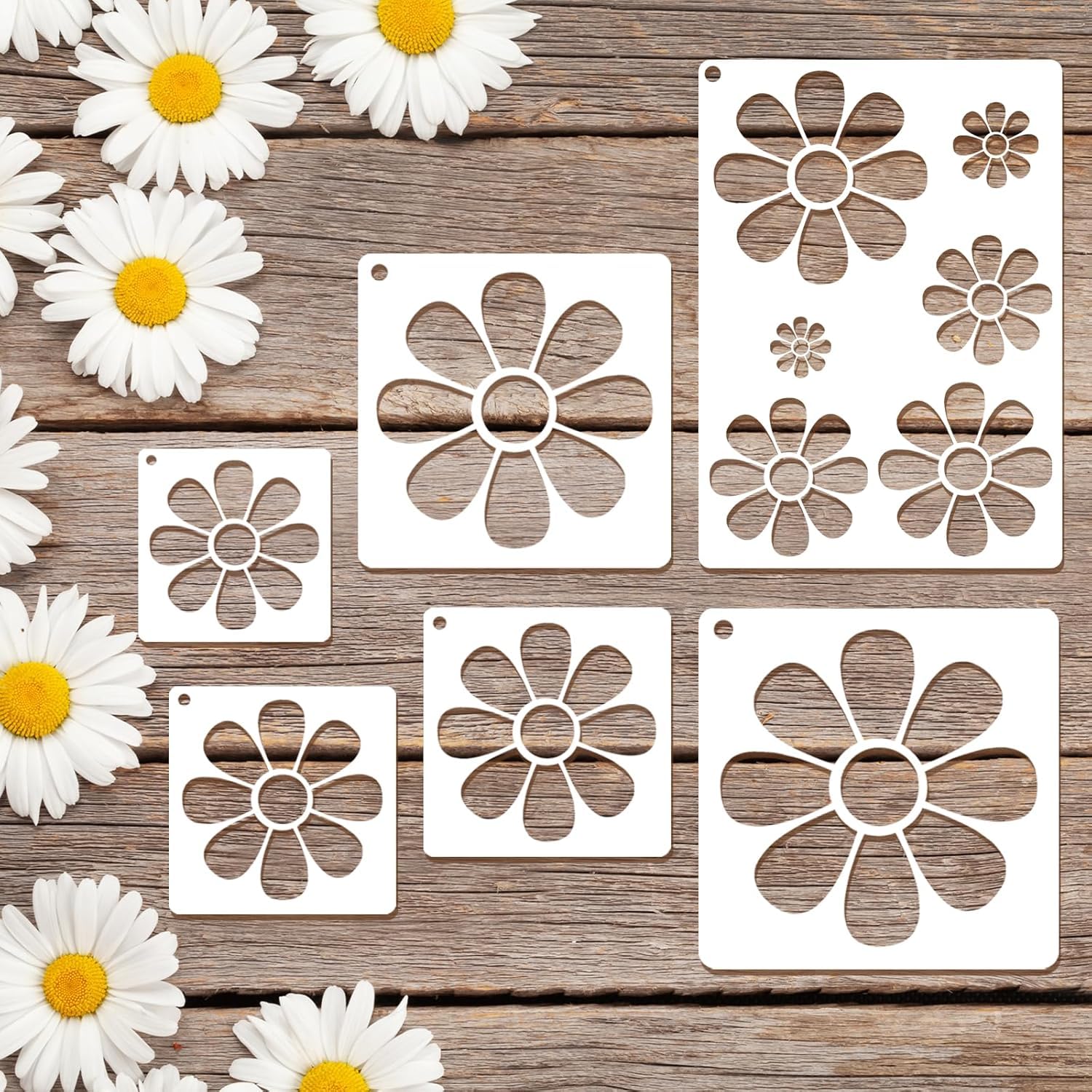 6Pcs Daisy Flower Stencils for Painting – 11.8 Inch Large Reusable Plastic Stencil Templates for Wood, Wall, Fabric, DIY Crafts, Canvas, Furniture, Fence, Home Art & Décor