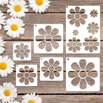 6Pcs Daisy Flower Stencils for Painting – 11.8 Inch Large Reusable Plastic Stencil Templates for Wood, Wall, Fabric, DIY Crafts, Canvas, Furniture, Fence, Home Art & Décor