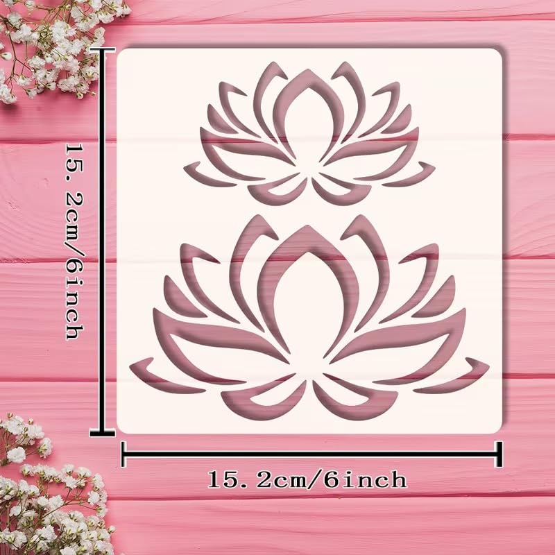 Lotus Stencil Template 6x6 Inch | Oriental Floral Lotus Design | DIY Craft Hollow Board for Painting
