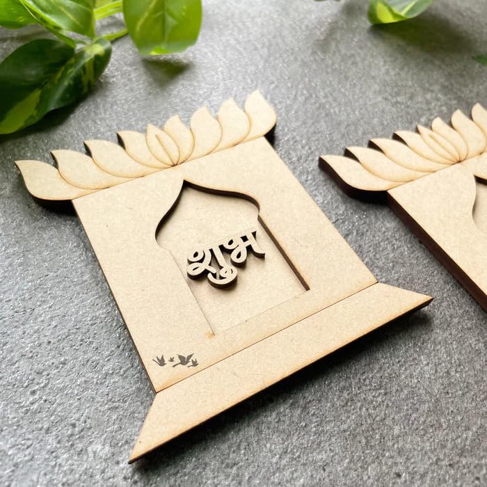 6 Pairs Wooden MDF Shubh Labh 3.5x3.5 Inch – Divine Mandala Design