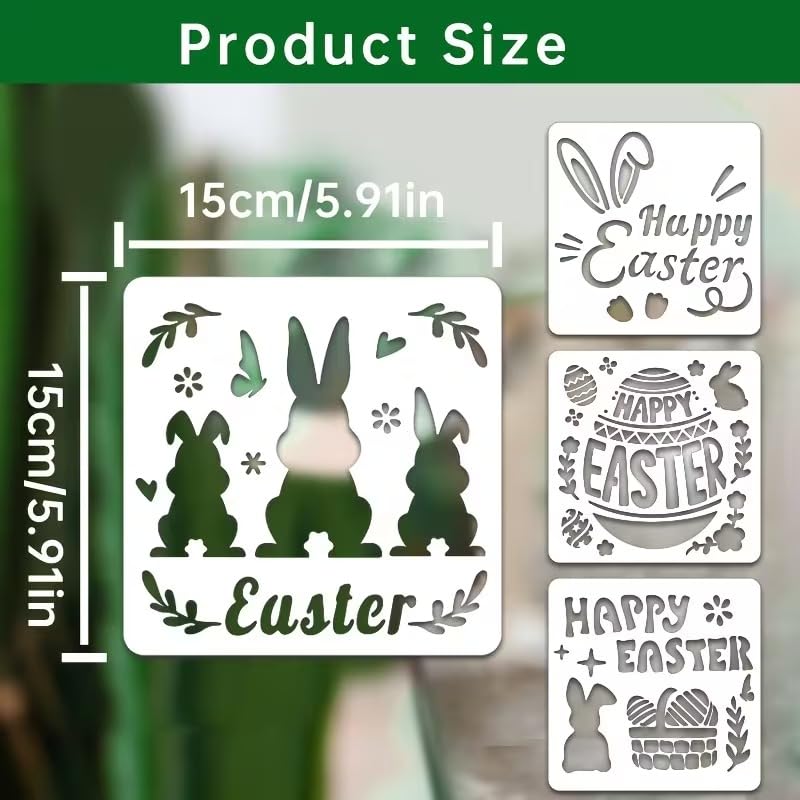 4-Pack Easter Rabbit Stencil Templates (5.91 x 5.91 Inch) | Reusable Bunny Painting Stencils for Wall Decor