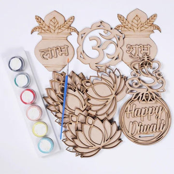 10 Pcs Wooden Diwali DIY Kit – 5 Inch Unfinished MDF Craft Set for Diwali Decoration