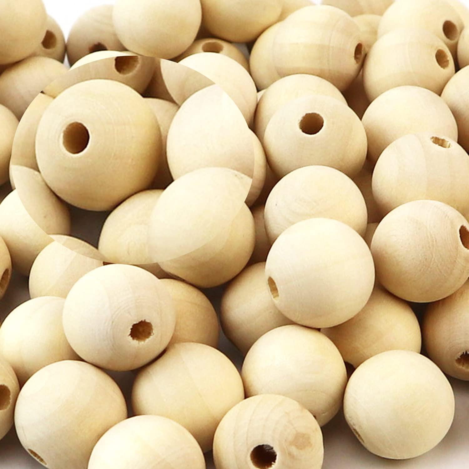 Aqueens 100pcs 14mm Wood Beads Unfinished Round Wooden Loose Beads Natural Wood Spacer Beads for Craft Making