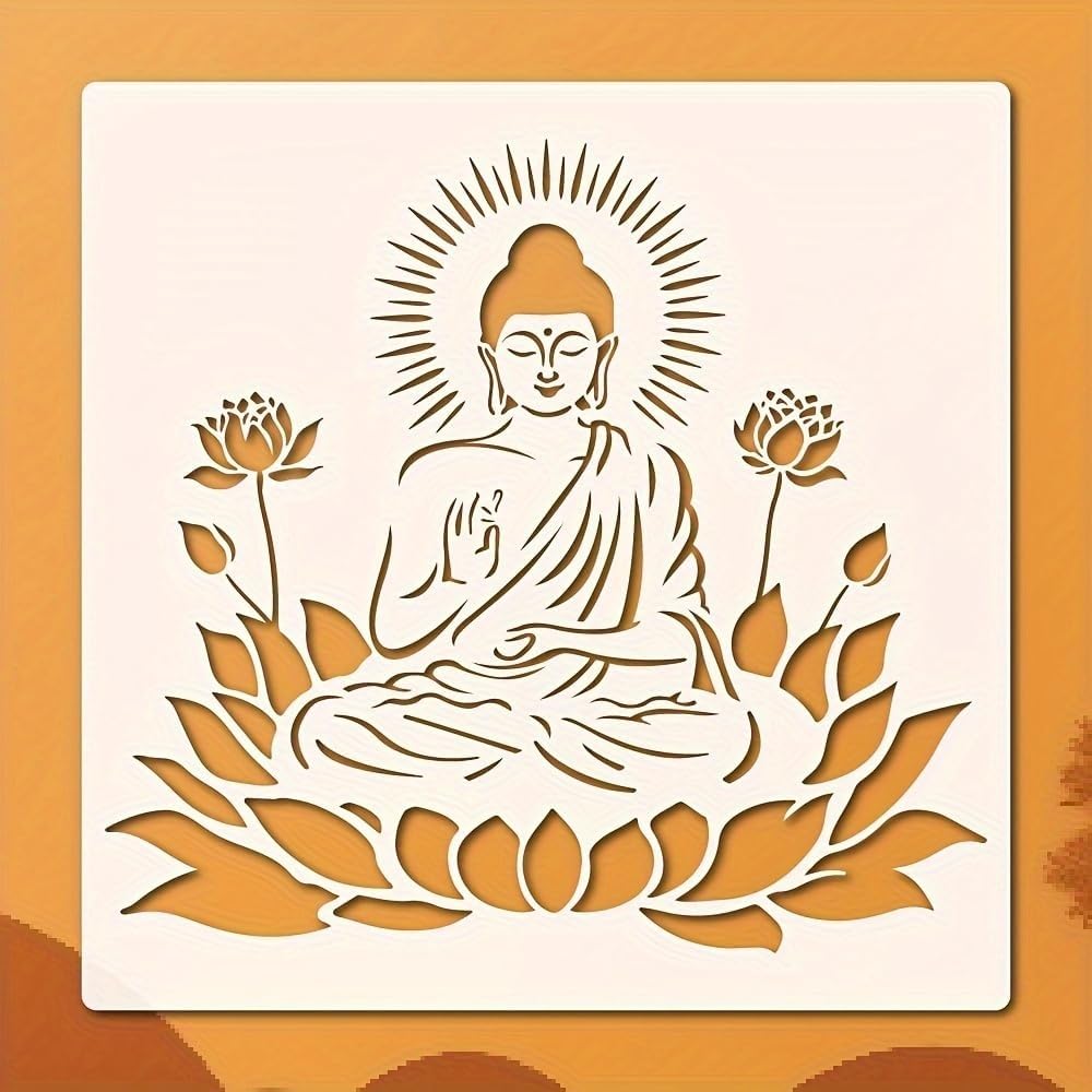 Buddha Meditation Lotus Stencil 11.8 Inch | Reusable Mandala Buddha Stencil for Wall Painting