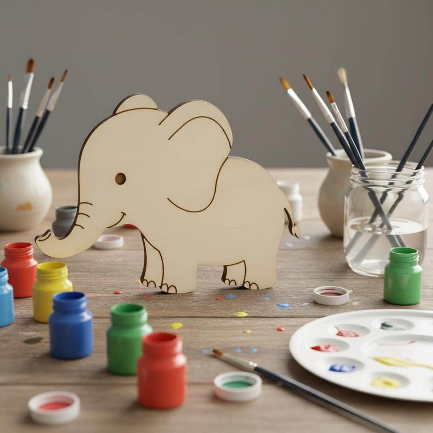 Set of 5 Wooden Elephant Cutouts | 4 Inch Unfinished Wood Animal Shapes | DIY Painting Craft for Kids
