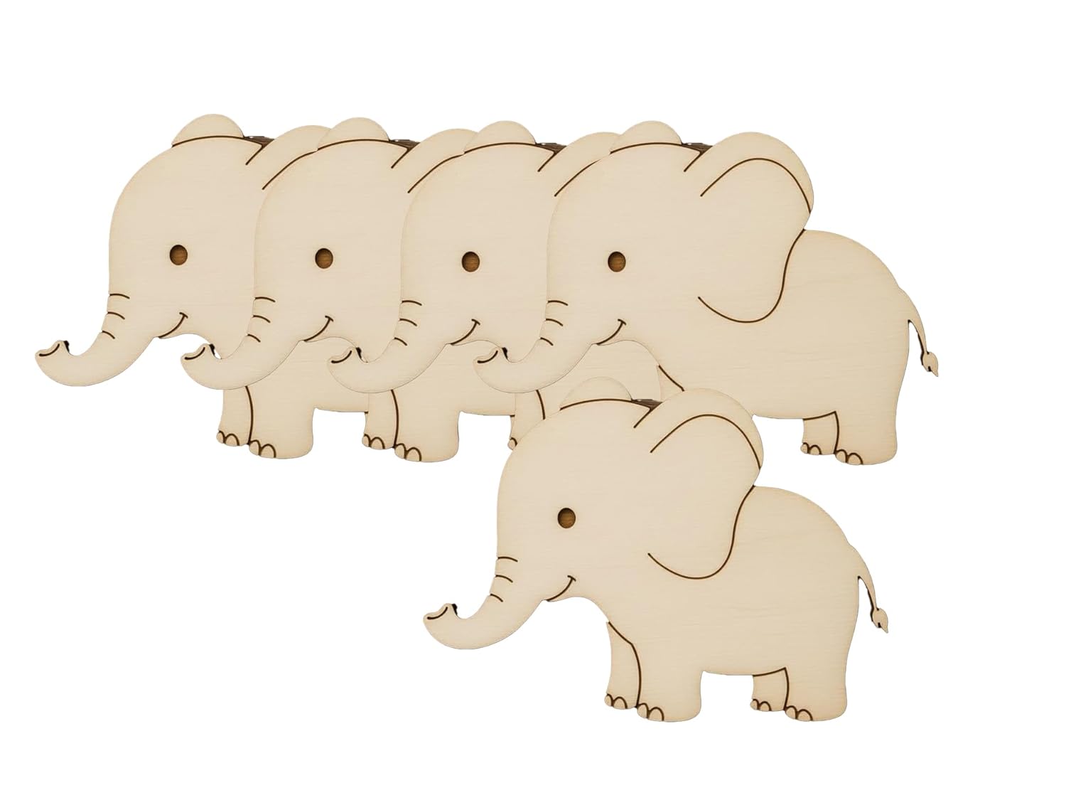 Set of 5 Wooden Elephant Cutouts | 4 Inch Unfinished Wood Animal Shapes | DIY Painting Craft for Kids