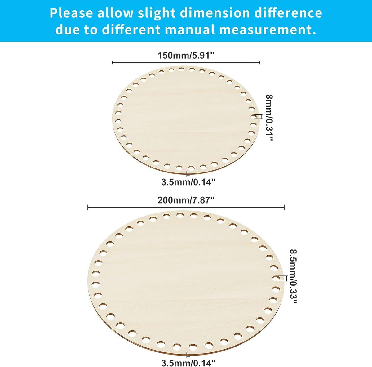Haoser 2 Sizes Natural Wooden Basket Bottom, 7.8 5.9 Inch Circle Blank Crochet Basket Wood Base for DIY Basket Weaving Supplies Craft Making Home Decoration, Crochet Basket Wood Base. - Haoser
