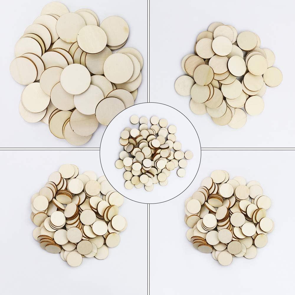 Haoser 200 Pieces Unfinished Round Wooden Discs, 5 Size Wood Cutout Circles Chips for Arts & Crafts Projects | Wooden Circles for Crafts Wood Cutouts-5 Sizes - Haoser