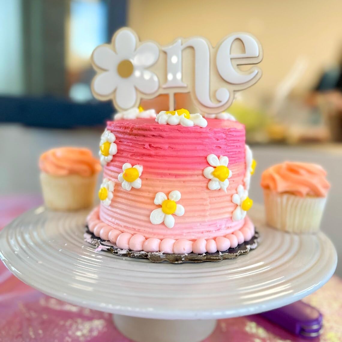 Cake Topper for First Birthday | 6 Inch MDF Wooden Cake Decoration | Floral One Cake Topper for Baby Birthday Party Reusable Rustic Birthday Cake Accessory