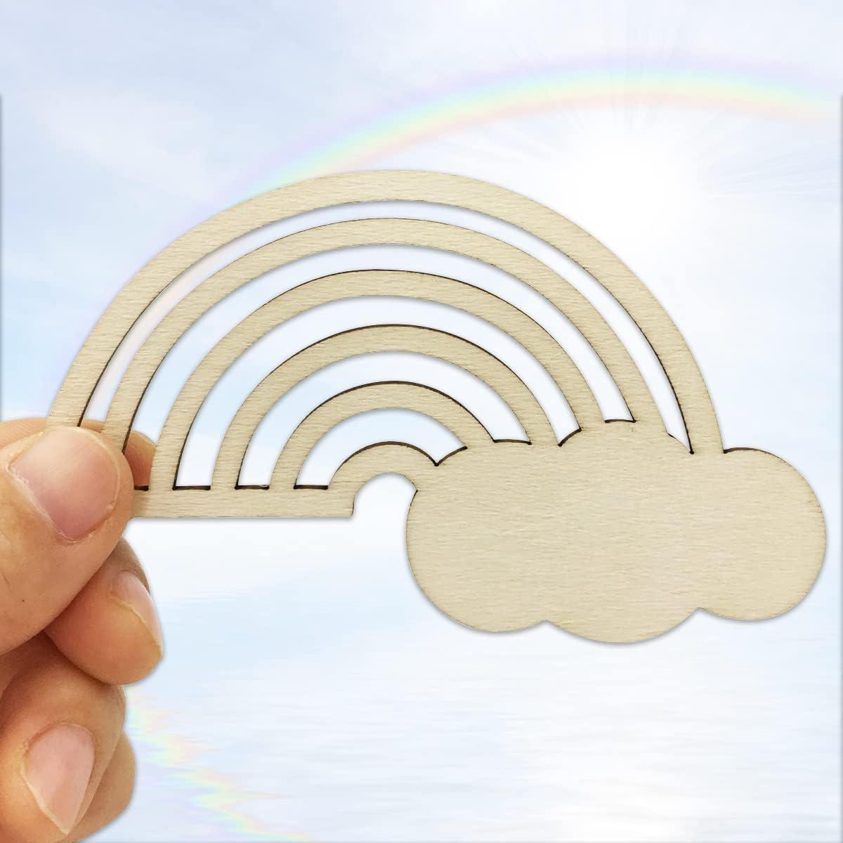 Haoser 24 Pieces Rainbow Wood DIY Crafts Unfinished Wooden Cutouts |Unfinished Wood Cutouts for Crafts, Rainbow Clouds (3.9 x 2.4 in, 24 Pieces) - Haoser