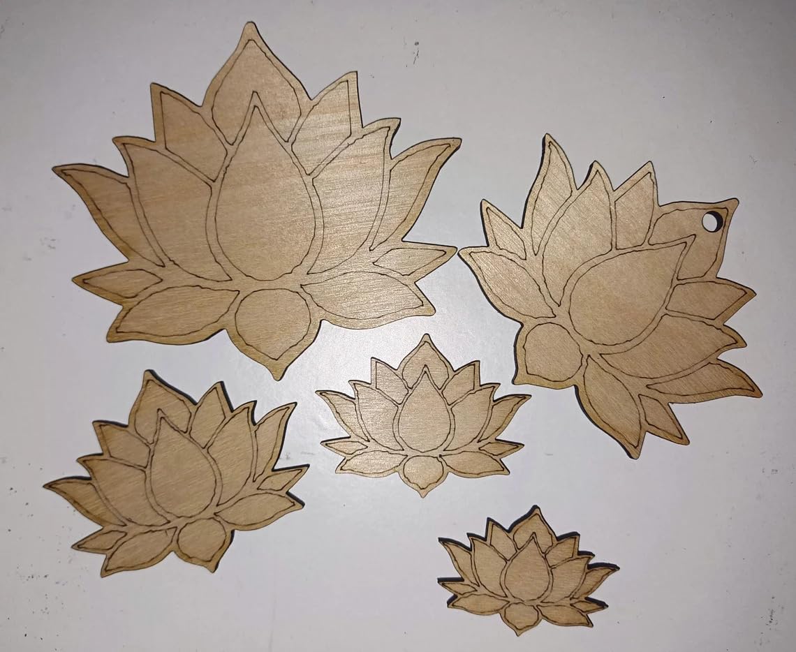 Pack of 10 Wooden MDF Lotus Flower Craft Shapes | 6 Inch Unfinished Wooden Cutouts | DIY Craft Base | Lotus Outline Wooden Shapes for Art, Painting, Decor & Macrame
