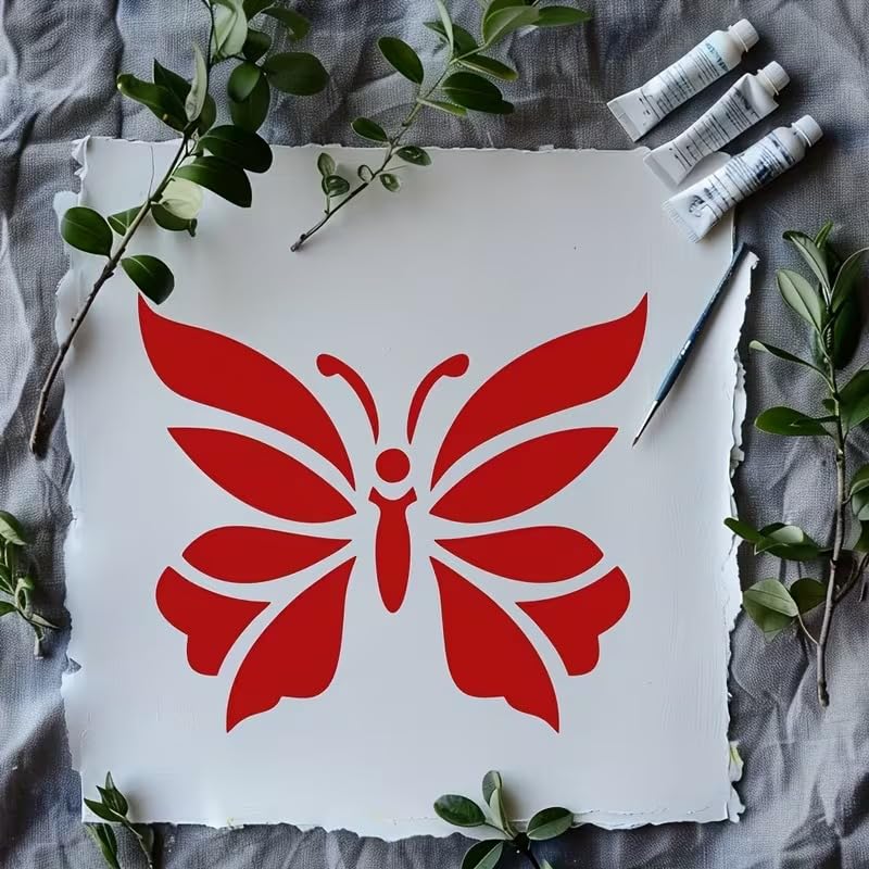 Reusable Butterfly Stencil | Plastic Painting Template | Intricate Honey Gathering Butterfly Design for Wall Painting