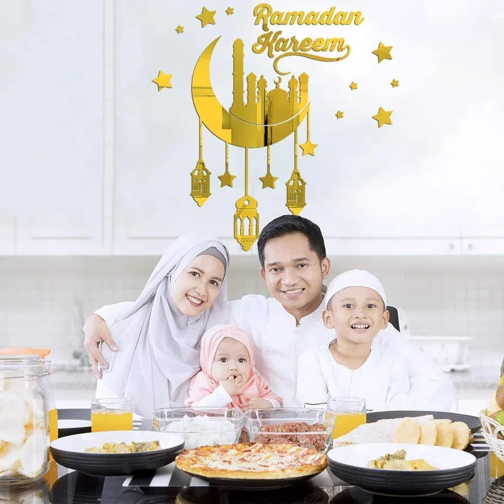 Haoser Ramadan Kareem Stickers Decor Wall Eid Mubarak Room Decorations (Golden Wall Stickers for Living Room) G-Sticker-RAMDAN_25.2X23.6 in - Haoser