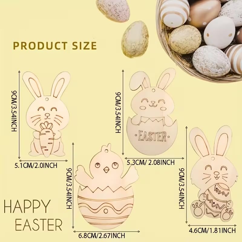 8 Pcs Wooden Easter Ornaments Set – Bunny, Chick & Egg Hanging Decorations