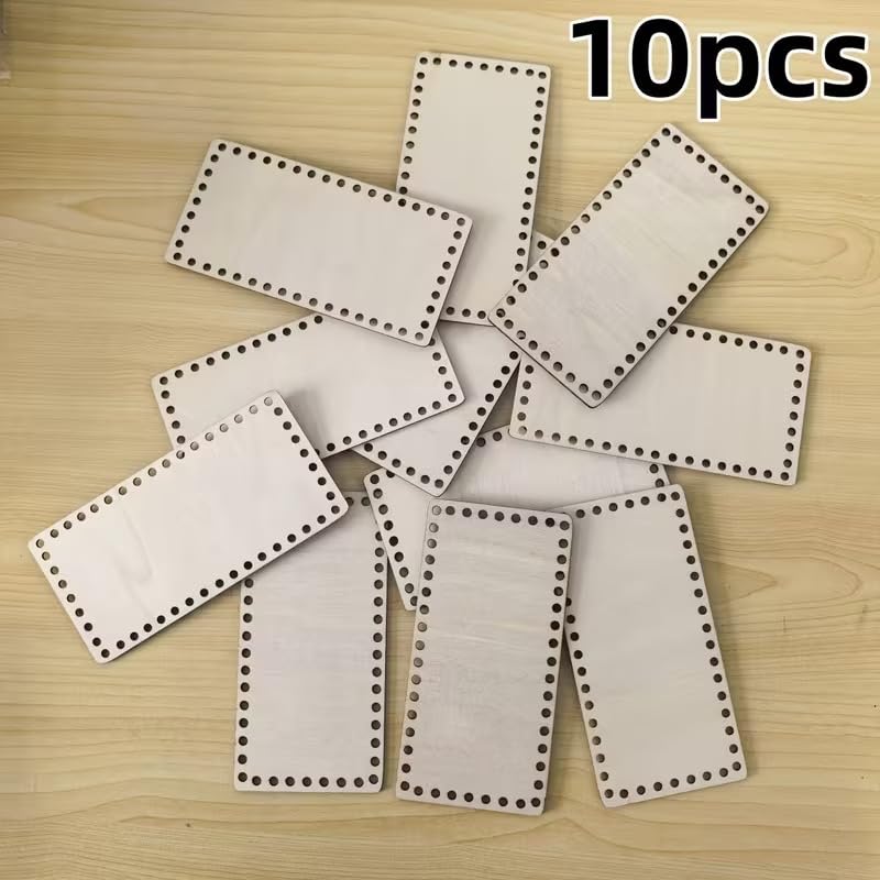 10 Pcs Rectangular Crochet MDF Wooden Base Set for DIY Basket Making | Wooden Craft Base for Crochet