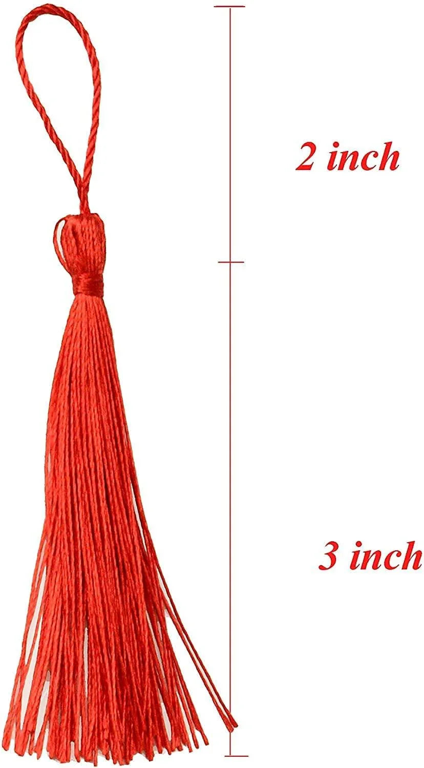 Haoser Silky Handmade Soft Flossy Bookmark Tassels with Cord Loop for Keychain Earring Jewelry Making, Souvenir, Graduation, Clothing Sewing, Gift Tag DIY Craft Projects, 20PCS (Red) - Haoser