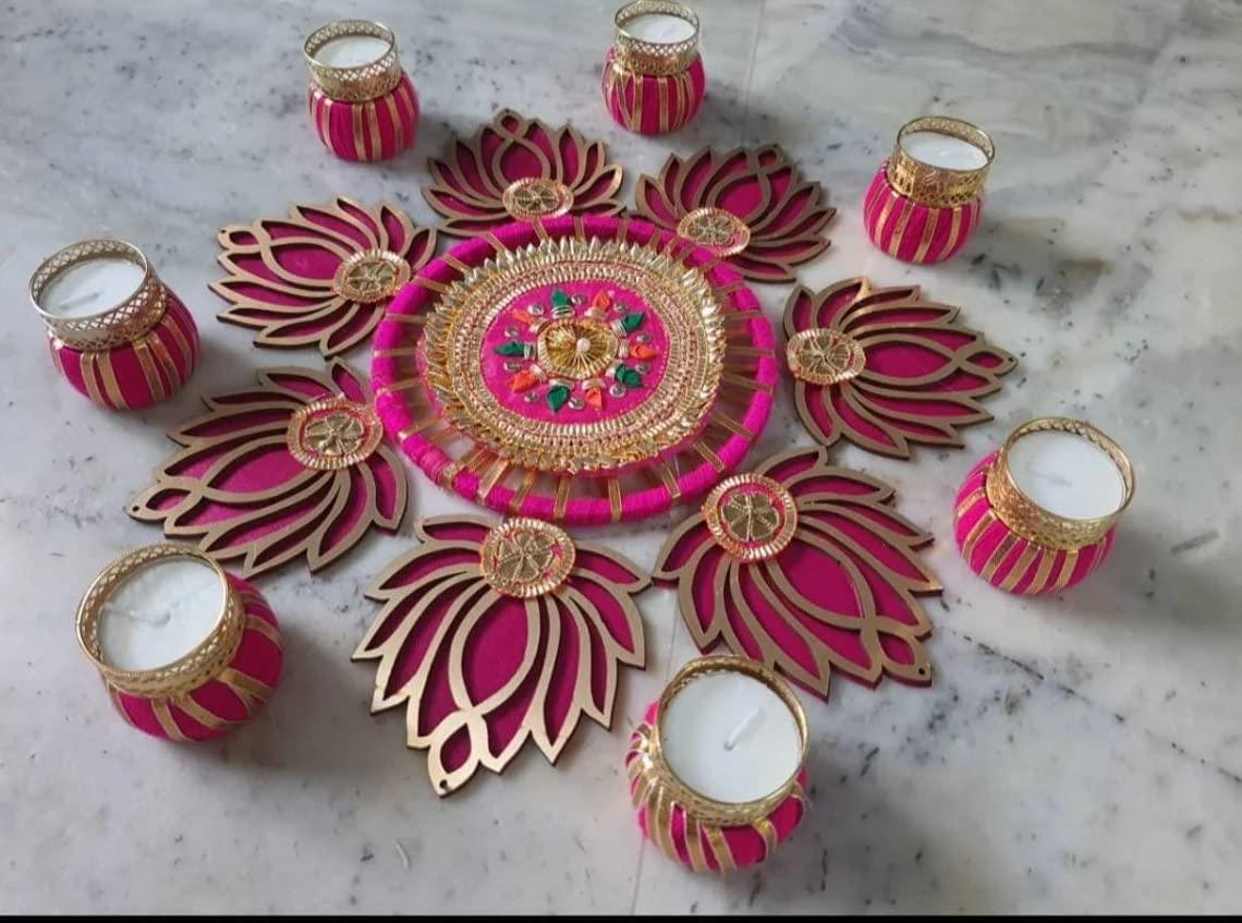 Haoser Pack of 10 Wooden Lotus Cutout for Festival Decorations, Wall Hangings for Temple D?cor, showpieces for Stage D?cor, Pack of 10 (LG 4X 3) All Festival D?cor Lotus Hangings for Home Decoration - Haoser