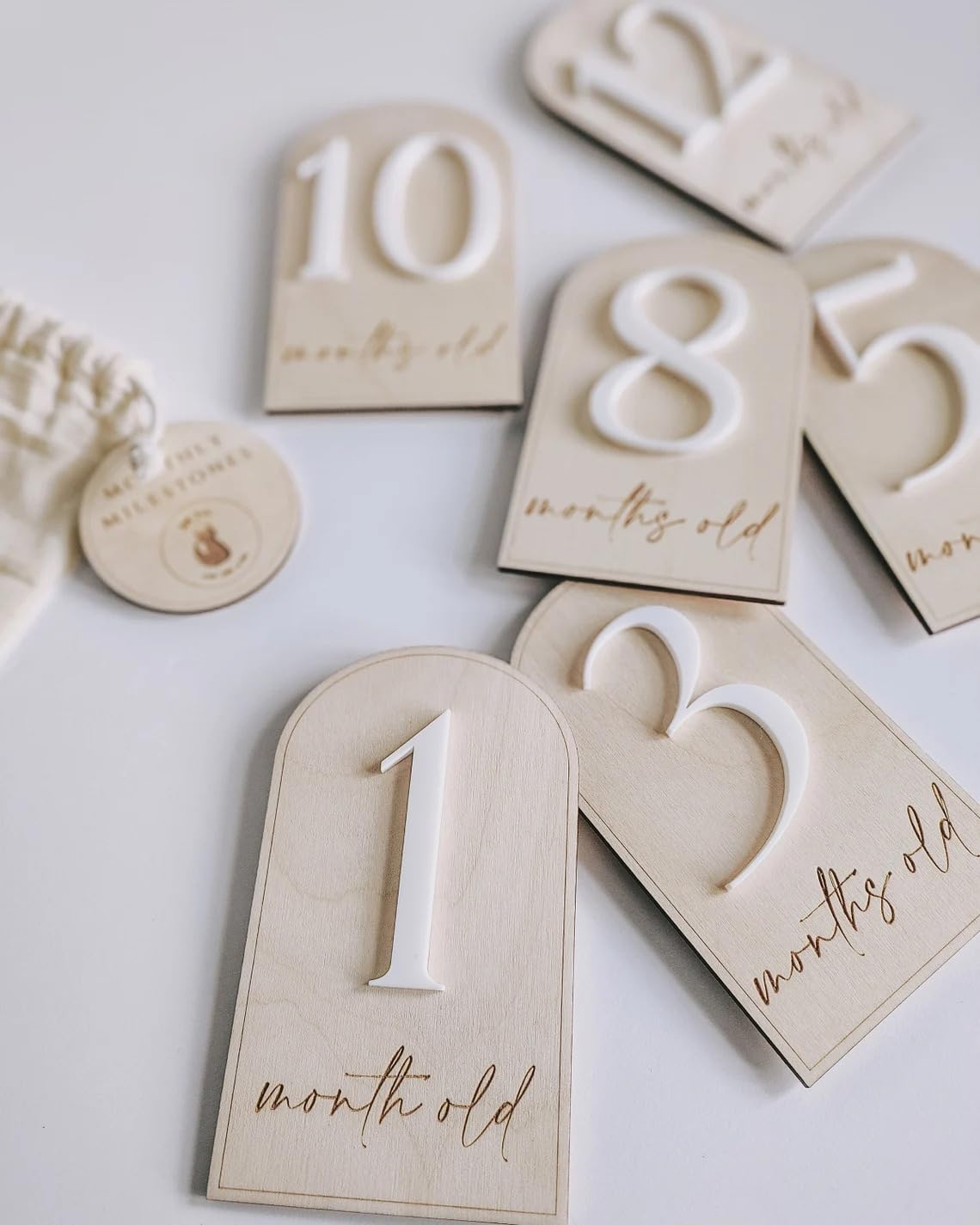 Set of 1 Arch Baby Milestone Disc | Wooden Monthly Milestone Card
