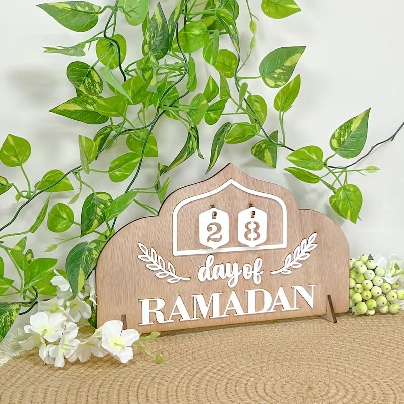 Ramadan Countdown Calendar Wooden Decor | Ramadan Mubarak Islamic Tabletop Sign | Eid Al-Fitr Decorative Plaque