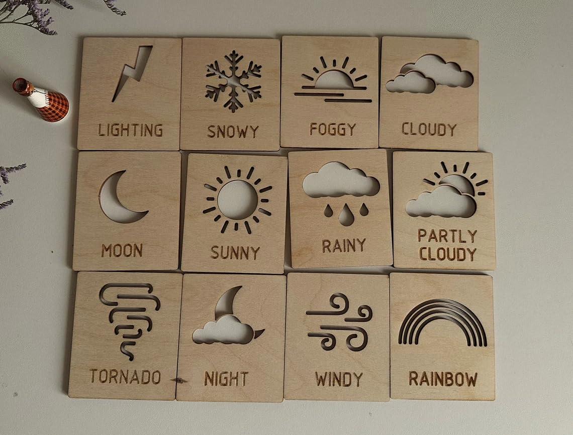 Haoser Wooden Montessori Weather Flashcards for Children