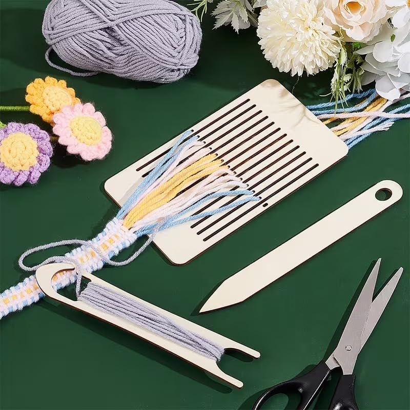 3 Pcs Wooden Knitting Loom Weaving Tools with 4×2 mm Slots – 3.54×4.72×0.1 Inch