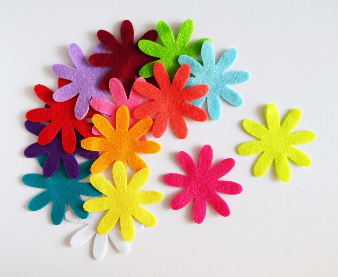 Pack of 14 Felt Daisy Flowers – Floral Craft Die Cut Embellishments