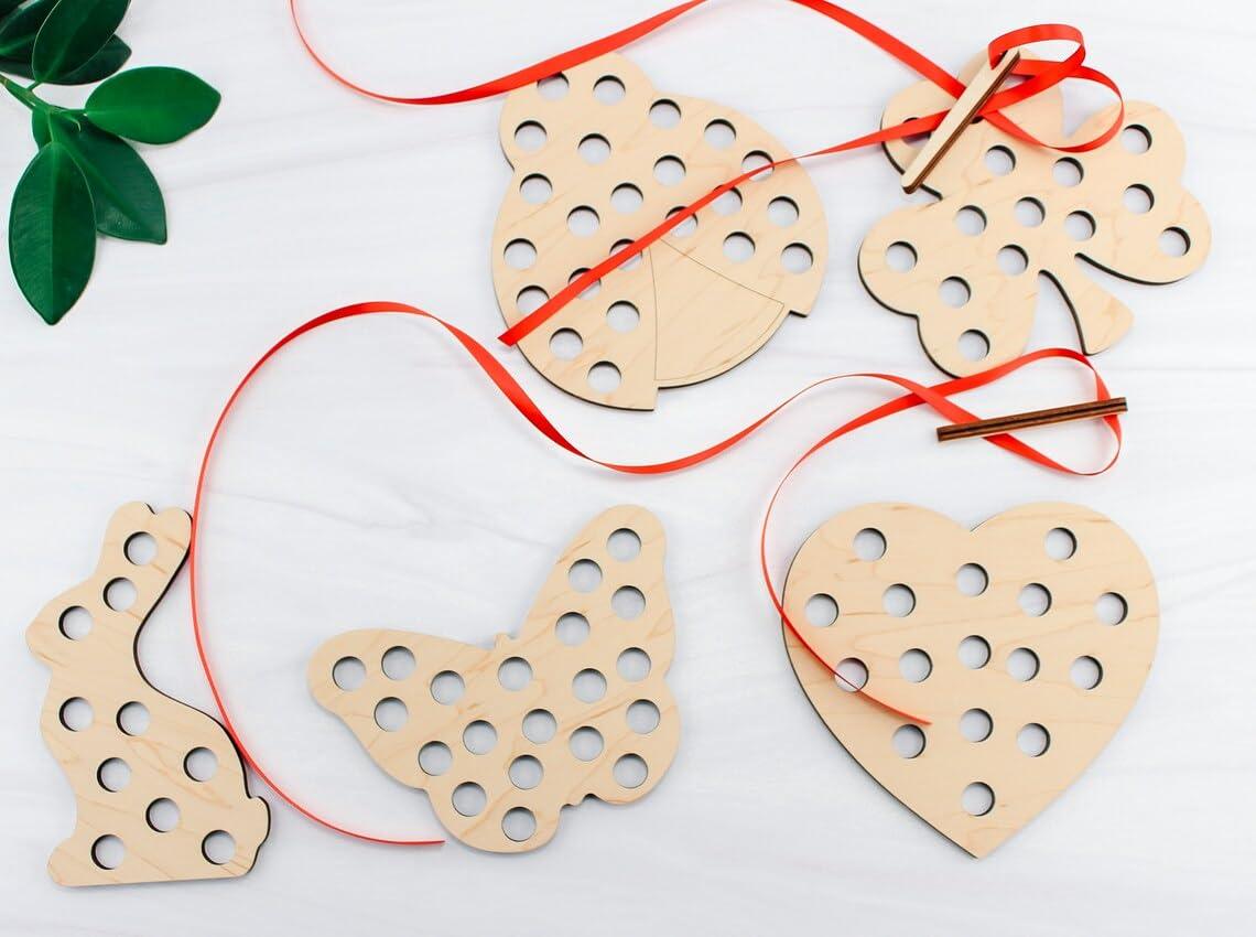 Haoser Pack of 5 Wooden Threading Lacing Toy for Toddlers Travel Toys Preschool Games Fine Motor Skills Educational Toys for 3+ Year Old Kids Gifts|4 inch - Haoser