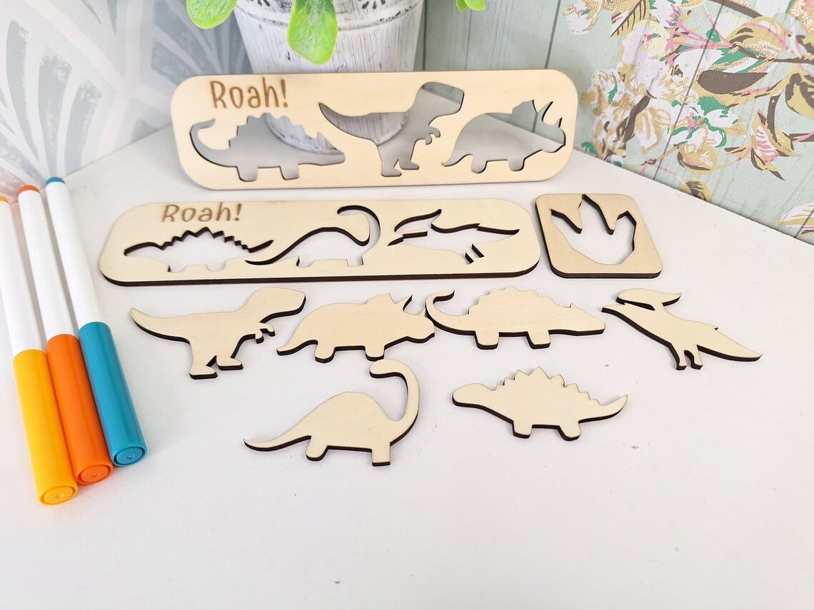 10 Pcs Dinosaur Wood Blanks for Crafts – Small Cutouts DIY Craft Decorations for Jewellery, Scrapbooking, Kids Art Projects & Wooden Dinosaur Shapes