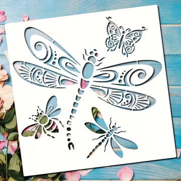 Dragonfly Butterfly Bee Painting Stencil 11.8 Inch | Reusable Craft Stencil