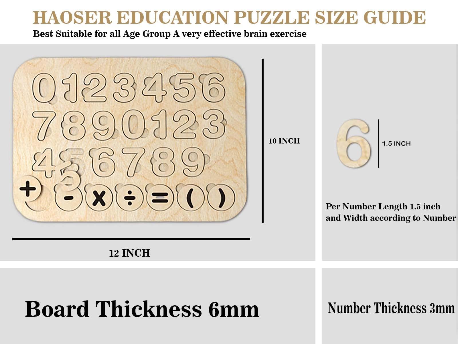 Haoser Wooden Mathematic Puzzle, Rectangle Shape Number Counting Game for Kids - Preschool Education Math Stacking Block Learning Wooden Puzzle (LxW-10x12 Inch) - Haoser