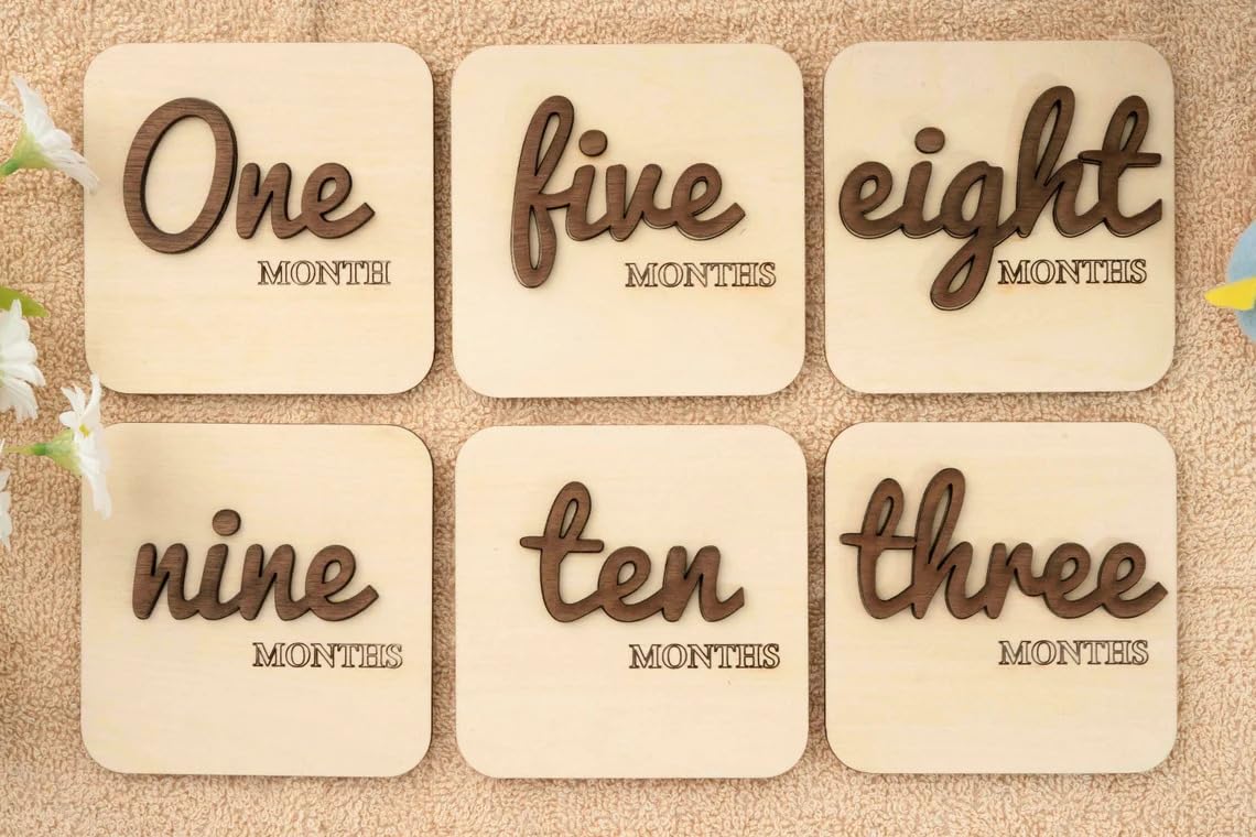 Set 1 Wooden Baby Monthly Milestone Crane Sign Set – Wooden Monthly Photo