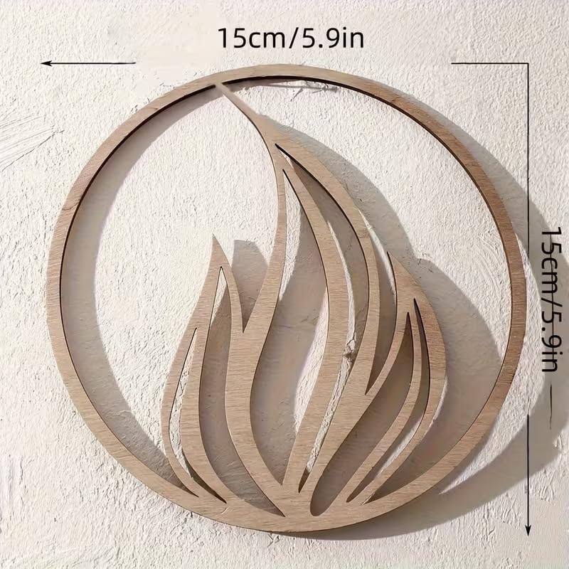 Set of 4 Bohemian Wooden Round Leaf Wall Decor | 2D Flat Decorative Wall Art Panels