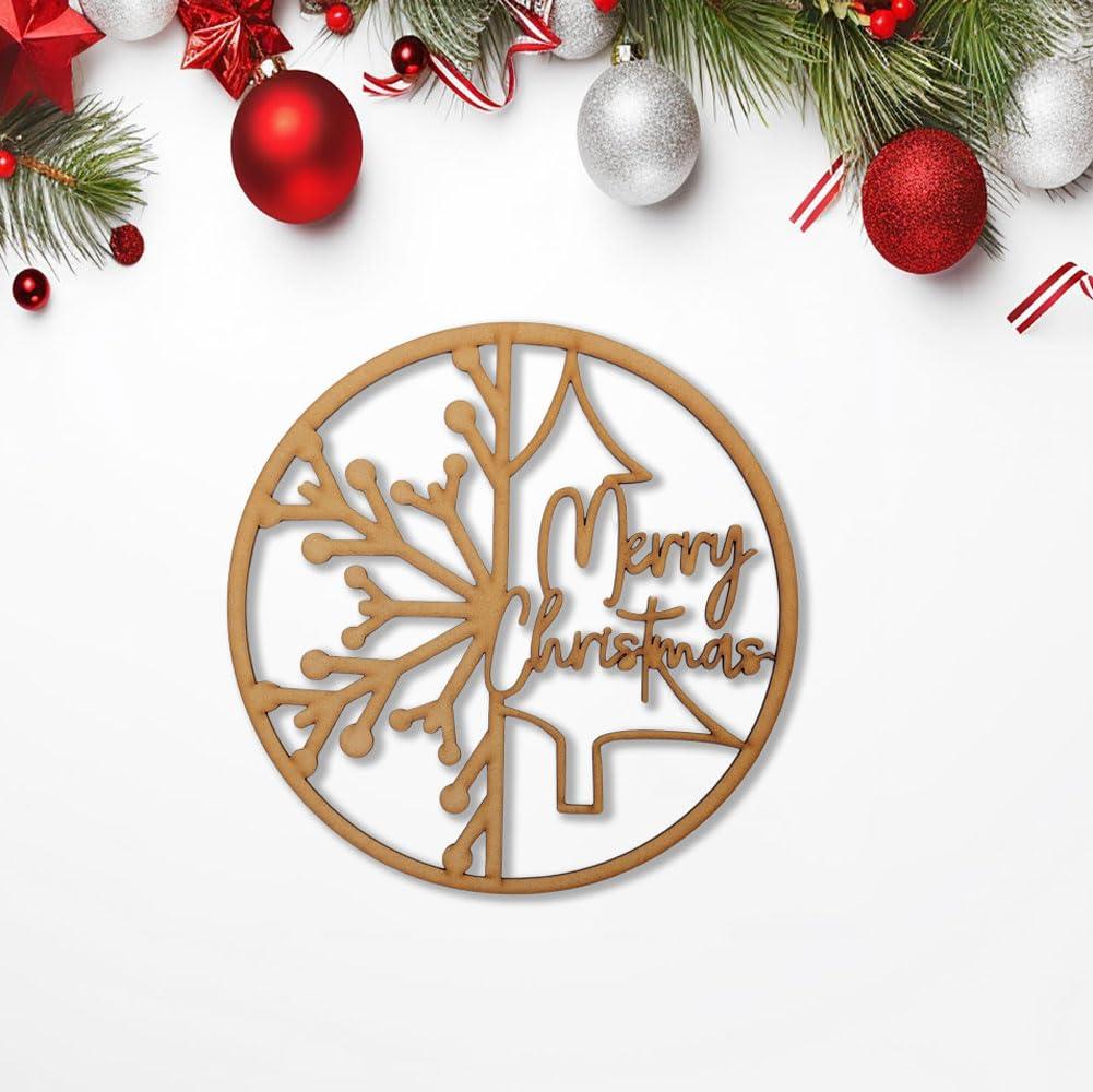 Haoser Christmas Wreath for Front Door,Unfinished Wooden Hanging Ornaments for Christmas Decorations Items,Merry Christmas Door Hanging and Christmas Decorations Items (10 Inches) - Haoser