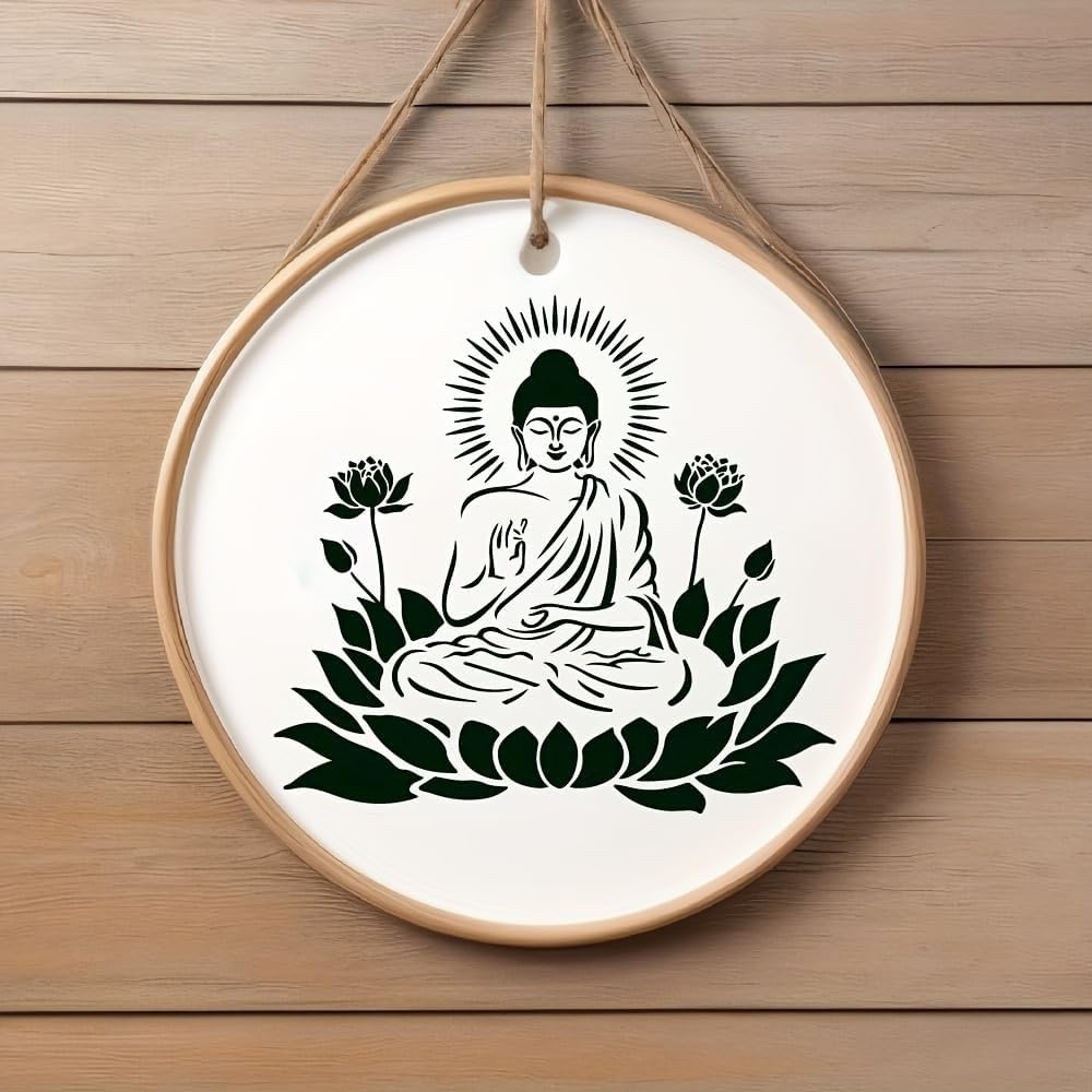 Buddha Meditation Lotus Stencil 11.8 Inch | Reusable Mandala Buddha Stencil for Wall Painting
