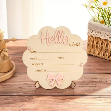 Floral Hello World Birth Announcement Board – MDF Newborn Photography Prop | Round Baby Milestone Sign